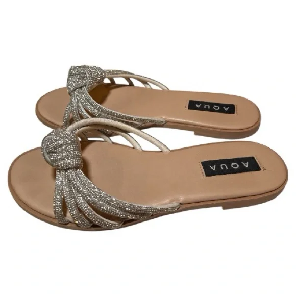 Aqua Silver Crystal Knot Slide Sandals - Picture 2 of 5